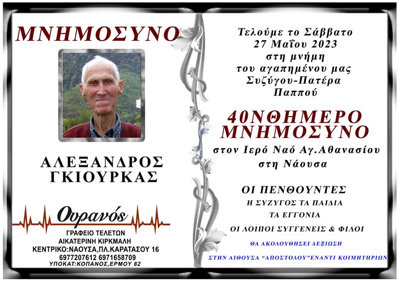 40νθήμερο μνημόσυνο του Αλέξανδρου Γκιούρκα  