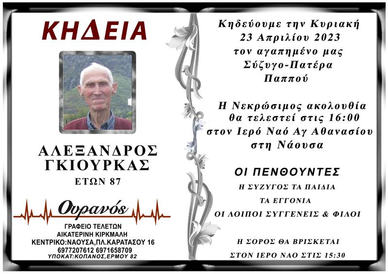 ΚΟΙΝΩΝΙΚΑ: Απεβίωσε ο Γκίουρκας Αλέξανδρος  