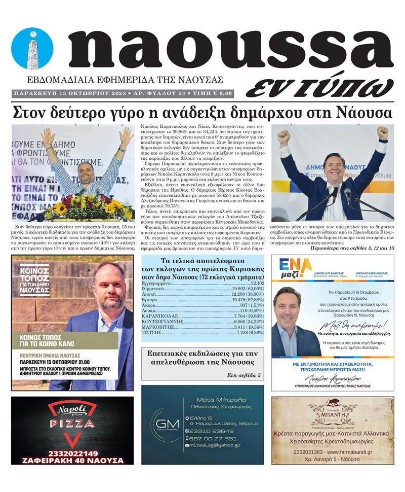 Κυκλοφόρησε το 54o φύλλο της εφημερίδας inaoussa εν τύπω 