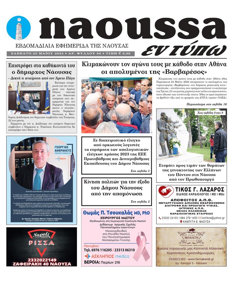 Κυκλοφόρησε το 86o φύλλο της εφημερίδας inaoussa εν τύπω 