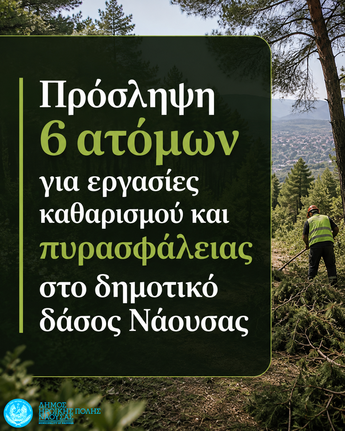 Πρόσληψη 6 ατόμων για εργασίες καθαρισμού και πυρασφάλειας στο δημοτικό δάσος Νάουσας
