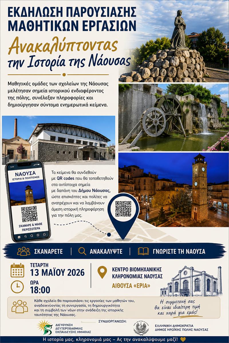 Παρουσίαση μαθητικών εργασιών Τοπικής Ιστορίας και δράσεων Ενεργού Πολίτη στη Νάουσα